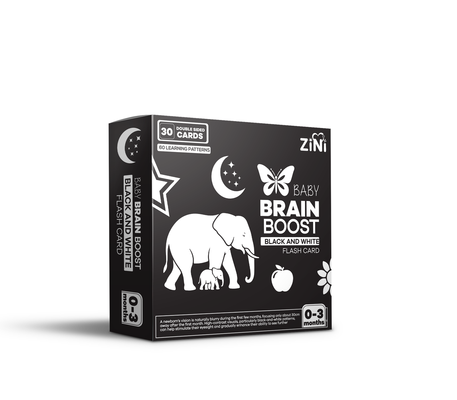 0–3 Months ZiNi Baby Brain Boost Black & White Flash Cards - Image 3